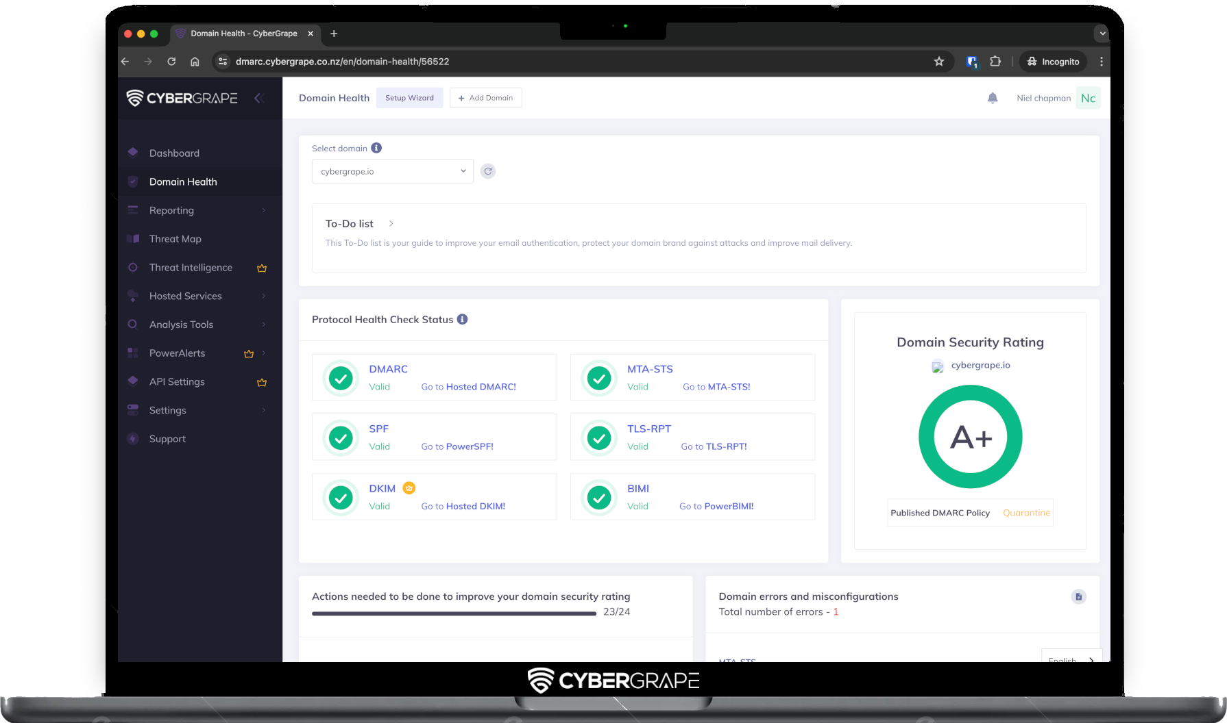 CyberGrape DMARC management dashboard