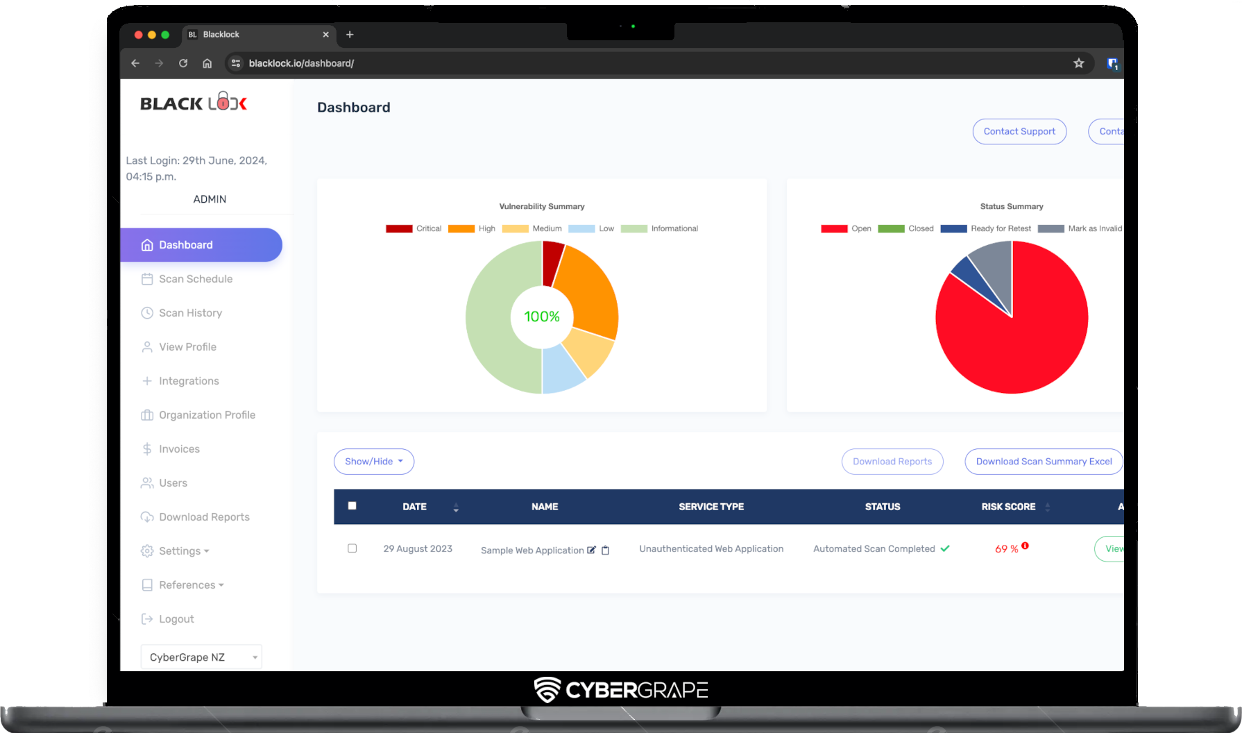 CyberGrape Portal for Blacklock Pentesting PTaaS platform